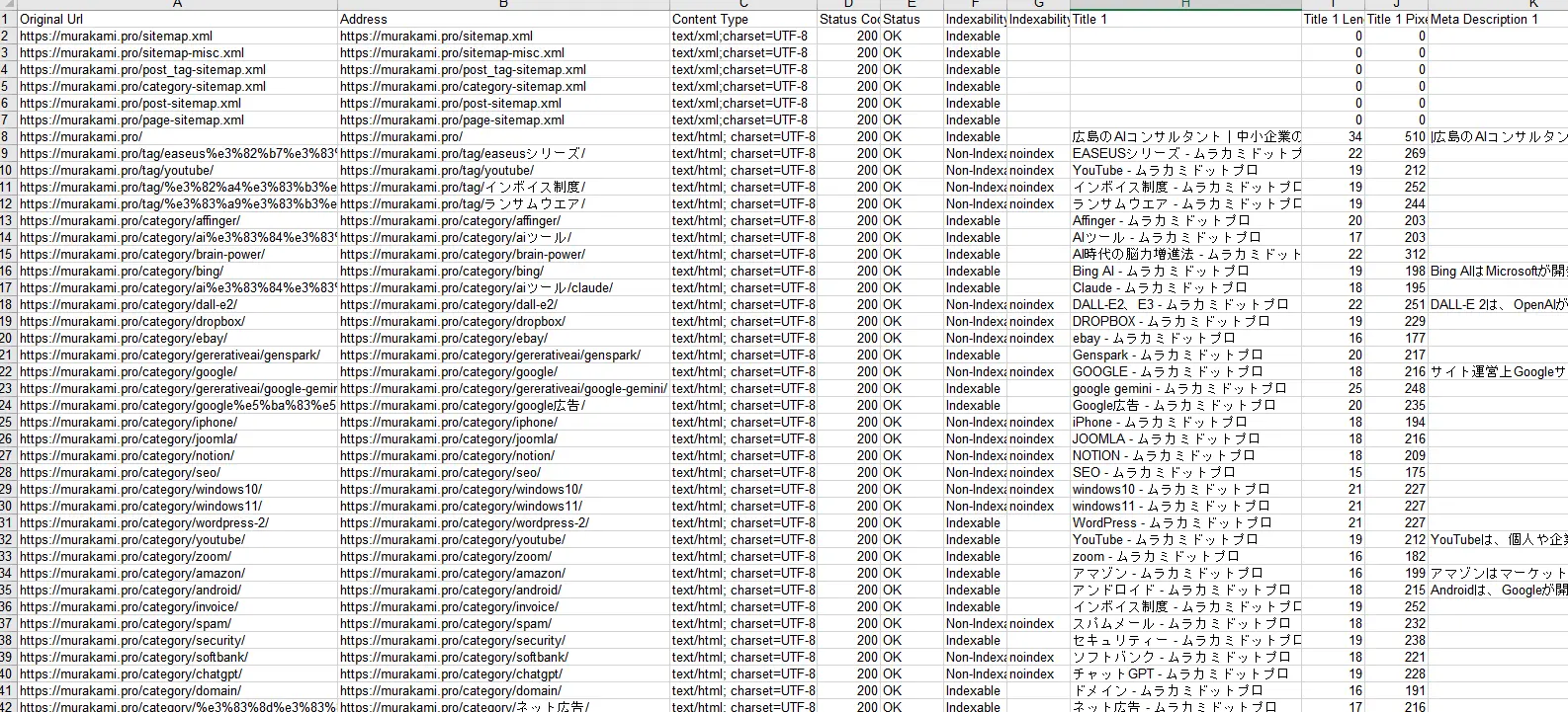 Screaming Frog SEO Spider excel